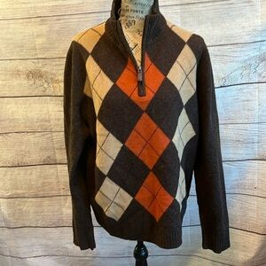 J. Crew Lambswool Sweater Quarter Zip Argyle Size Medium